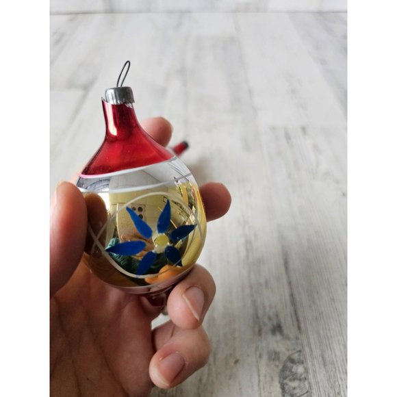 Vintage teardrop indent gold red mercury glass ornament Xmas tree set - Picture 10 of 14